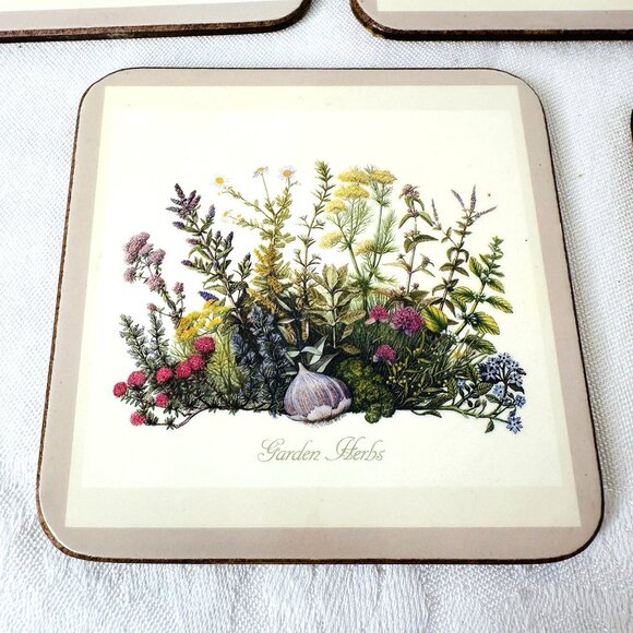 Pimpernel De Luxe Garden Herbs Coasters Set of 5 Garlic Rosemary Thyme Cork 4” - Picture 3 of 10